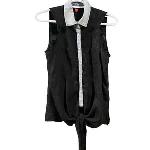 Guess Distressed denim and black lace vest top, with snaps. Size small